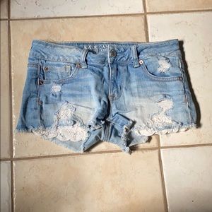 American Eagle ripped light wash shorts